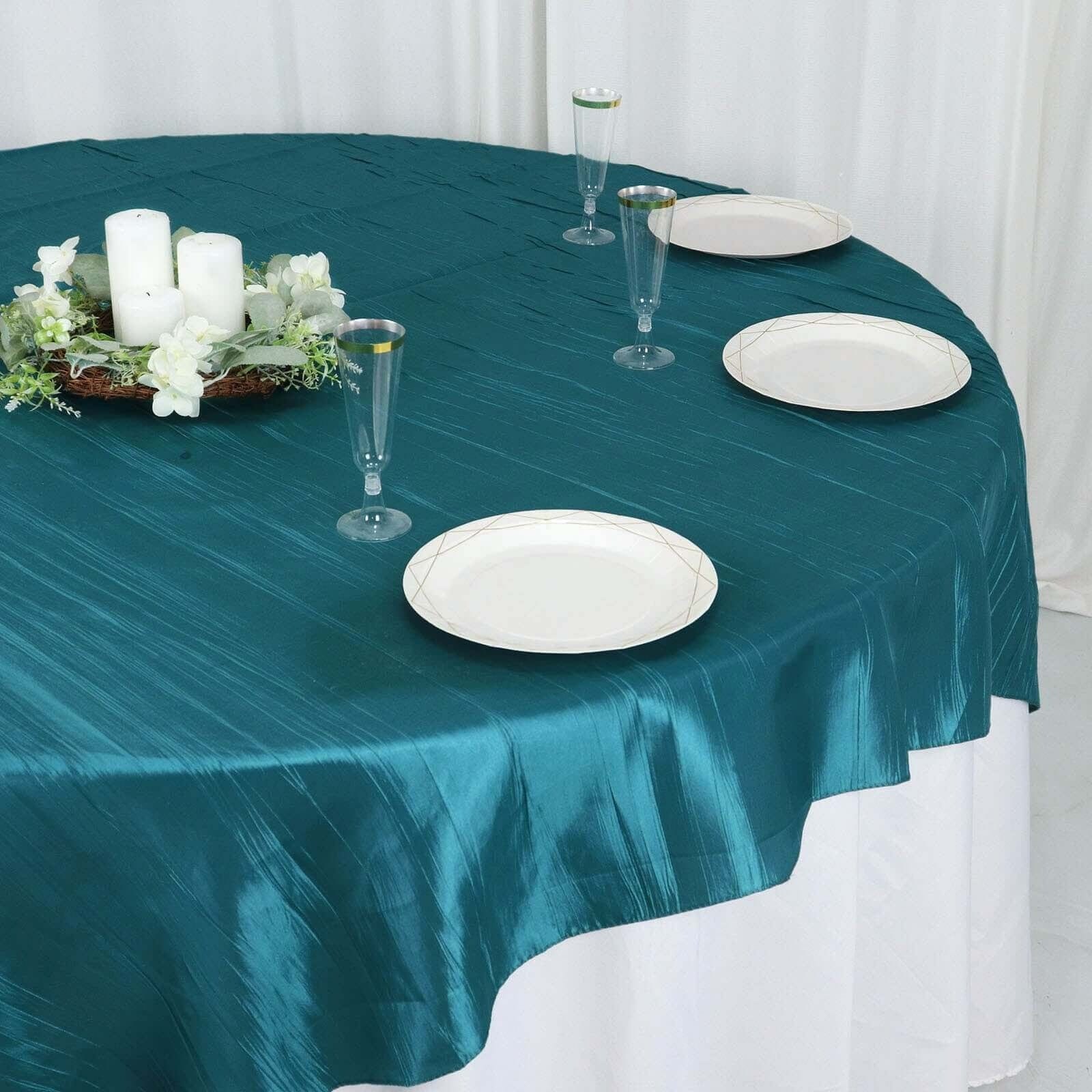 72x72 in Square Accordion Crinkled Taffeta Table Overlay
