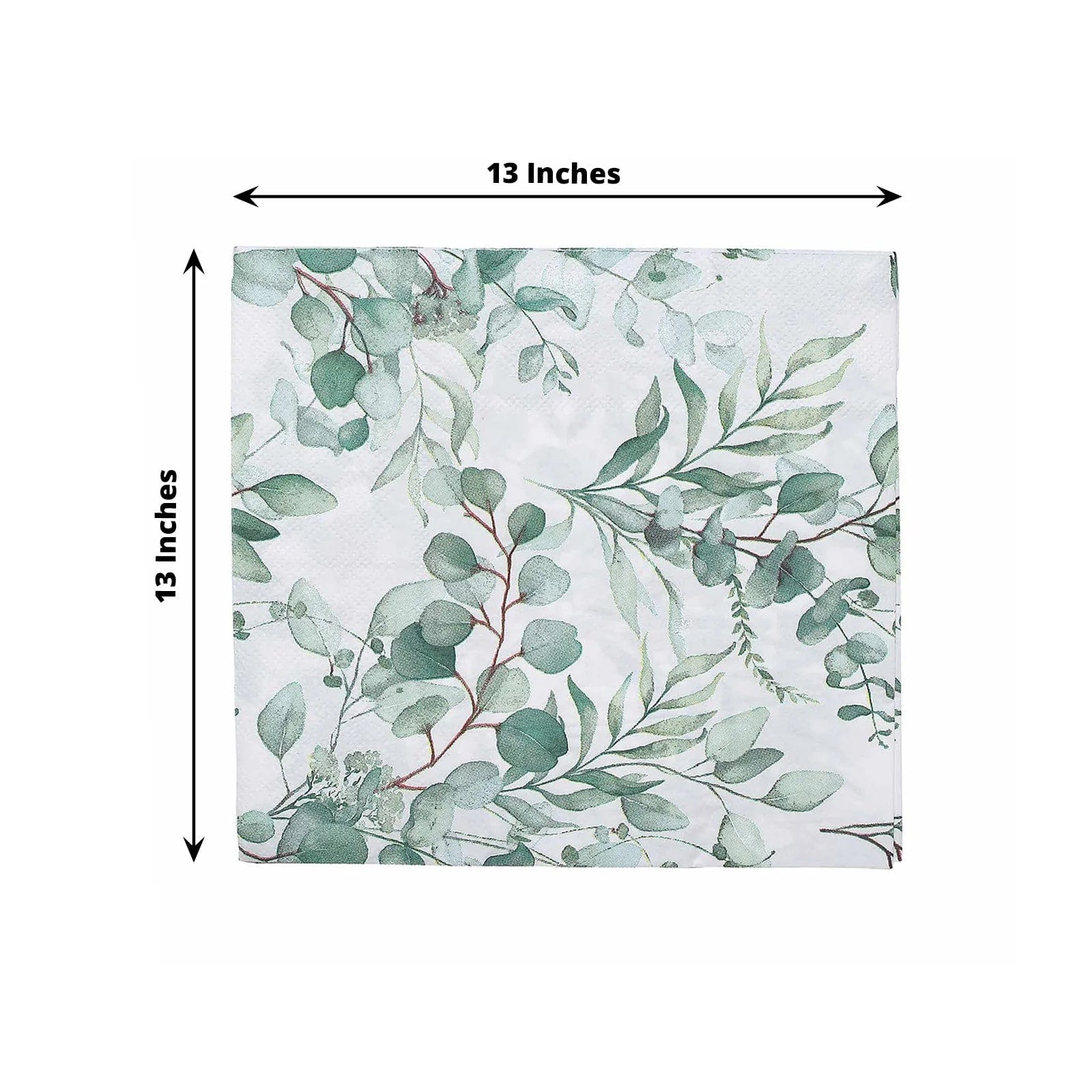 20 White 13x13 in Dinner Paper Napkins with Green Leaves Design
