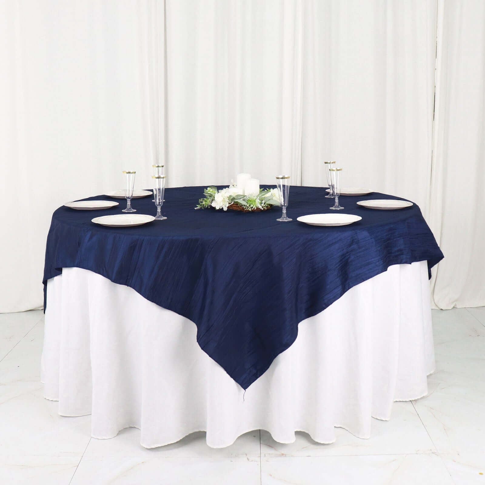 72x72 in Square Accordion Crinkled Taffeta Table Overlay