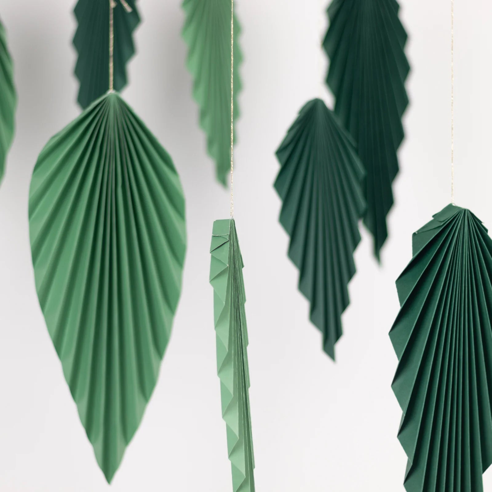 6 Mixed Green Leaves Hanging Paper Fans Wall Decor