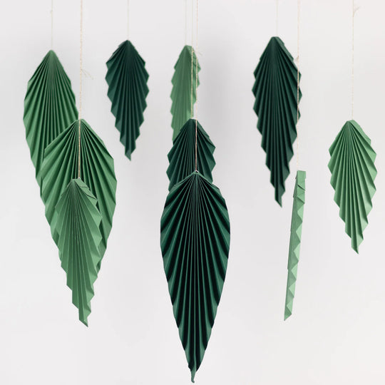 6 Mixed Green Leaves Hanging Paper Fans Wall Decor