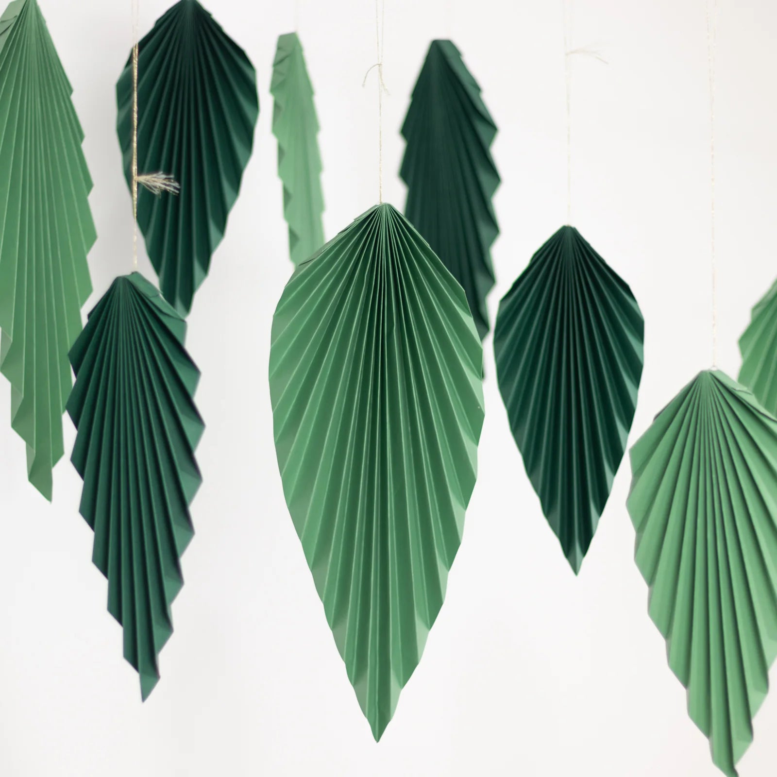 6 Mixed Green Leaves Hanging Paper Fans Wall Decor