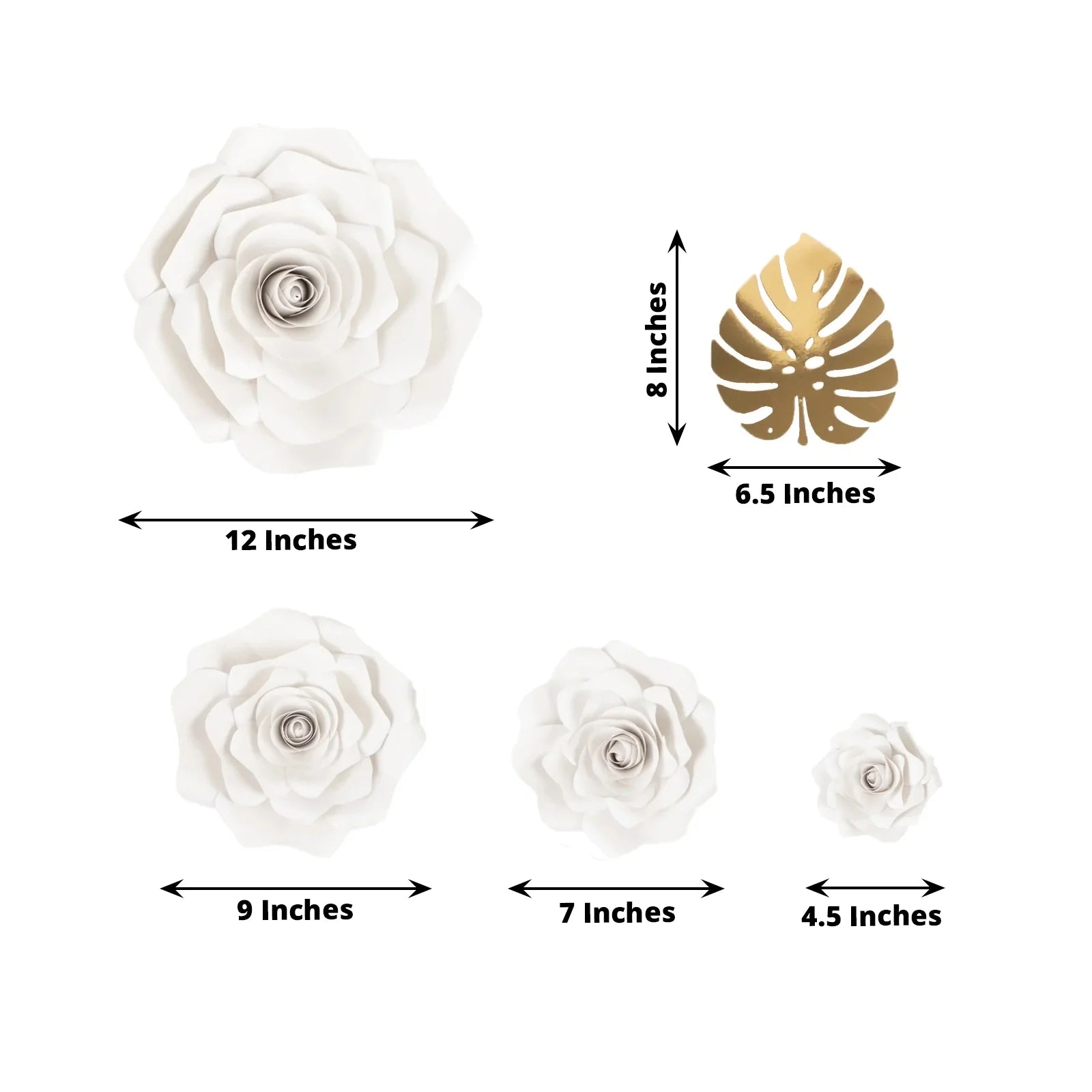 9 3D Rose Paper Flowers with Gold Monstera Leaves Hanging Wall Decor