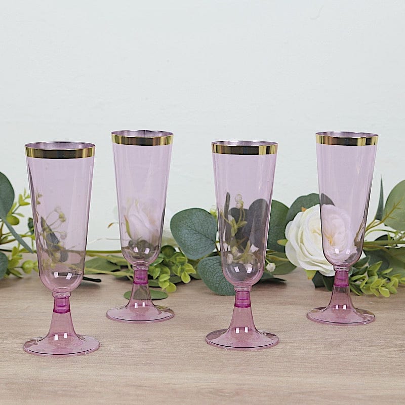 12 pcs 5 oz. Clear with Gold Rim Champagne Plastic Disposable Glasses