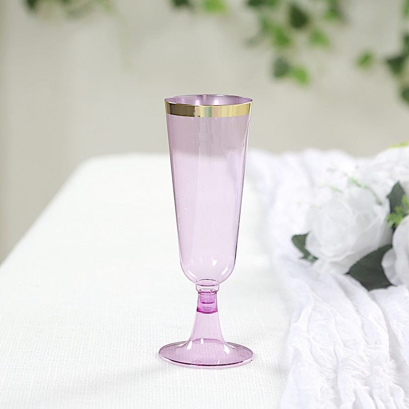12 pcs 5 oz. Clear with Gold Rim Champagne Plastic Disposable Glasses