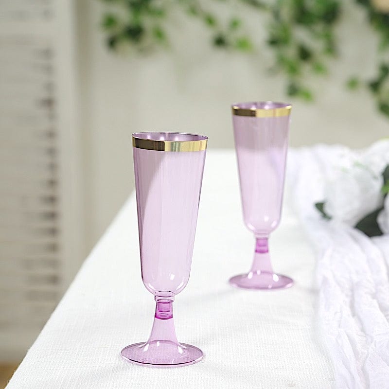 12 pcs 5 oz. Clear with Gold Rim Champagne Plastic Disposable Glasses