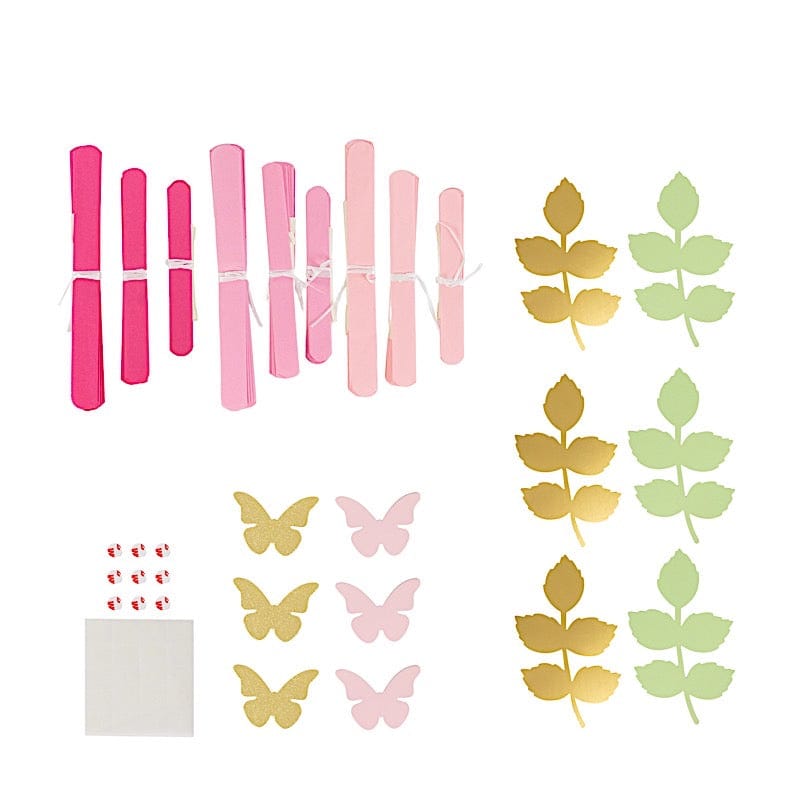 21 Tissue Paper Chrysanthemum Flowers with Butterflies and Leaves Pom Poms Set