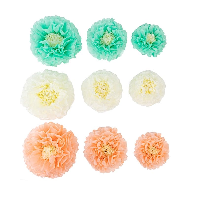 21 Tissue Paper Chrysanthemum Flowers with Butterflies and Leaves Pom Poms Set
