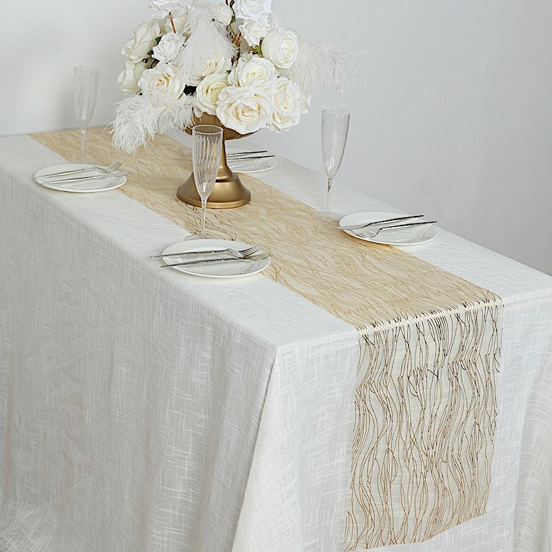 5 Organza 12x108 in Table Runners with Foil Wave Design