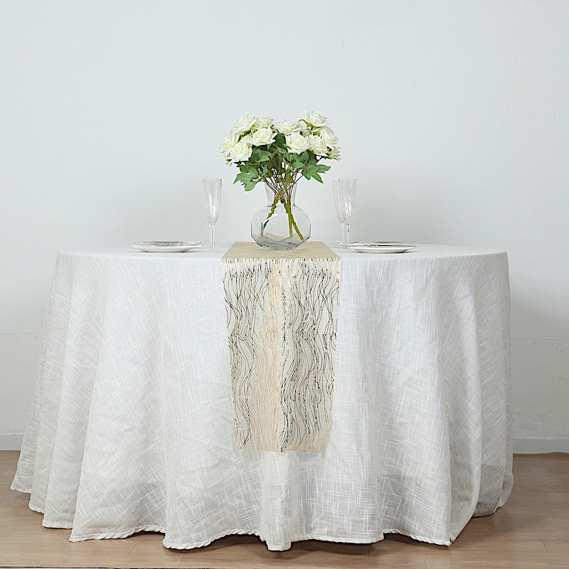 5 Organza 12x108 in Table Runners with Foil Wave Design