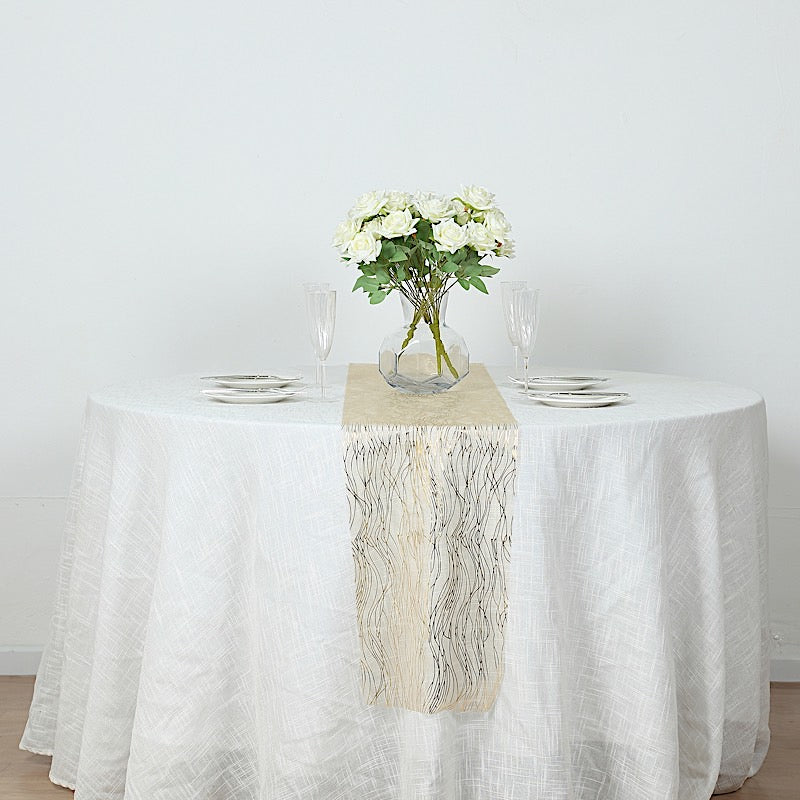 5 Organza 12x108 in Table Runners with Foil Wave Design