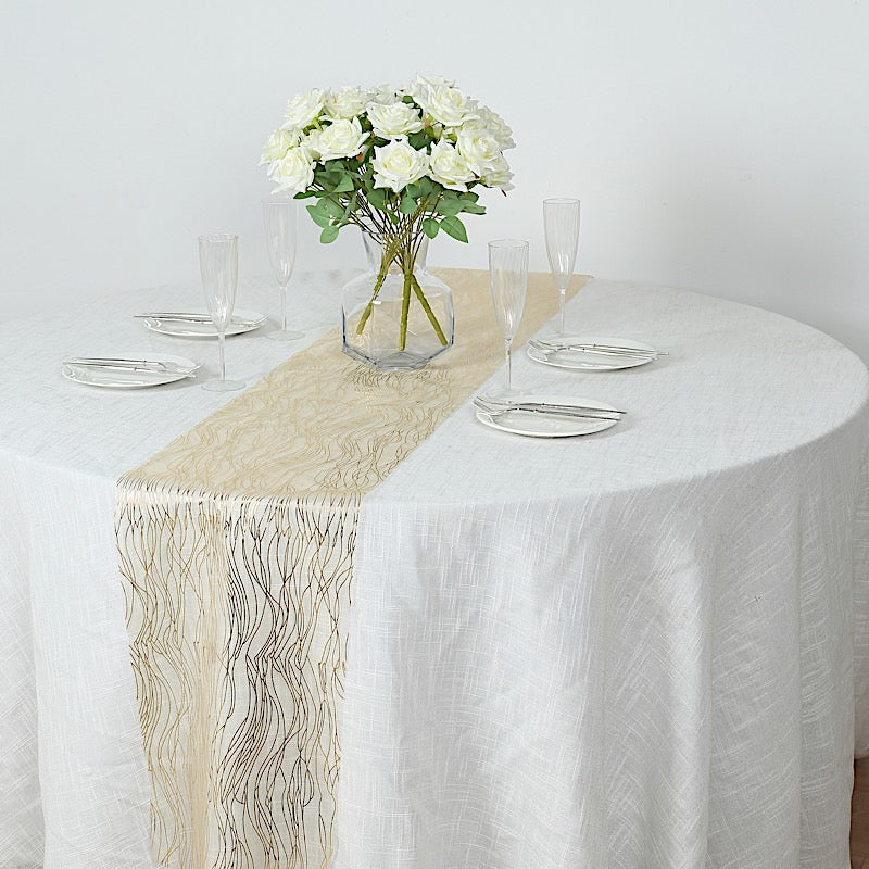 5 Organza 12x108 in Table Runners with Foil Wave Design