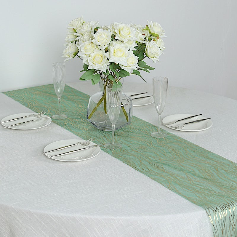 5 Organza 12x108 in Table Runners with Foil Wave Design