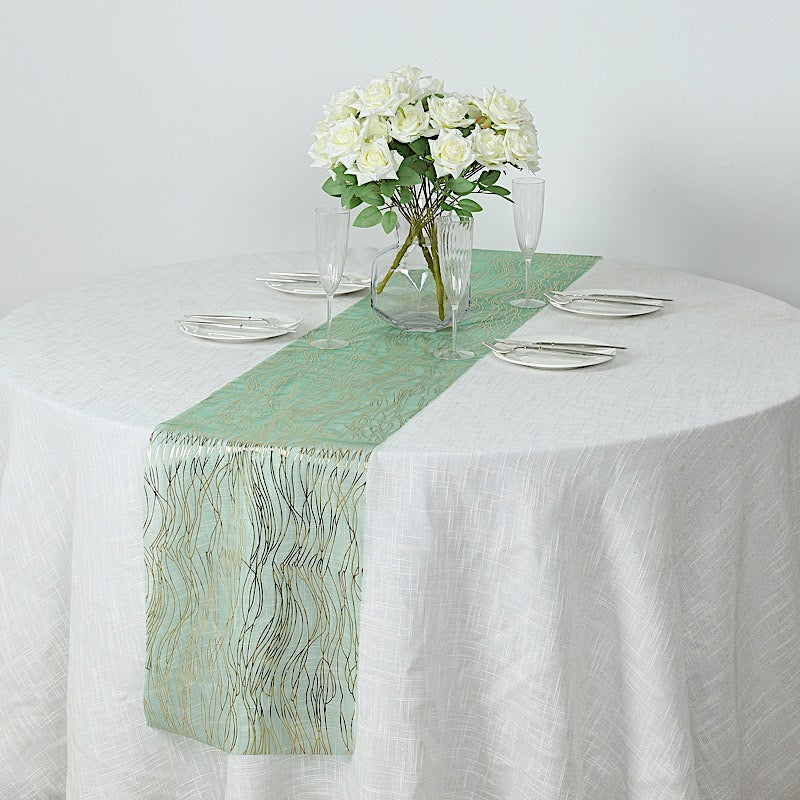 5 Organza 12x108 in Table Runners with Foil Wave Design