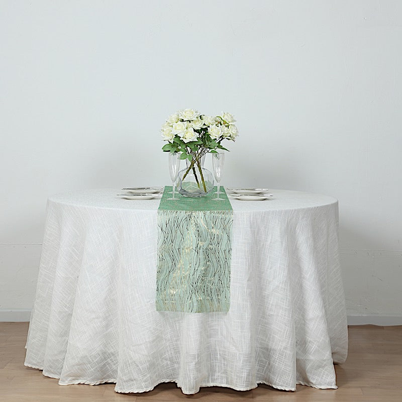 5 Organza 12x108 in Table Runners with Foil Wave Design