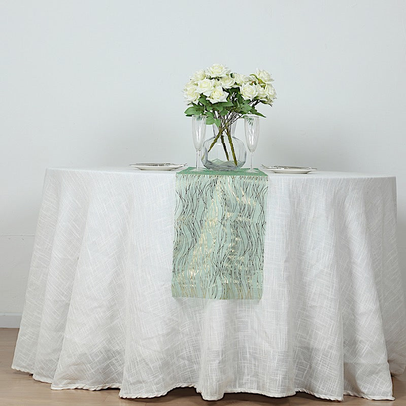 5 Organza 12x108 in Table Runners with Foil Wave Design