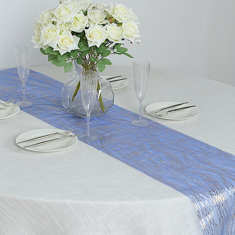 5 Organza 12x108 in Table Runners with Foil Wave Design