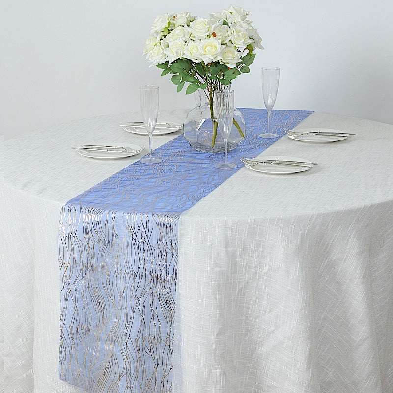 5 Organza 12x108 in Table Runners with Foil Wave Design