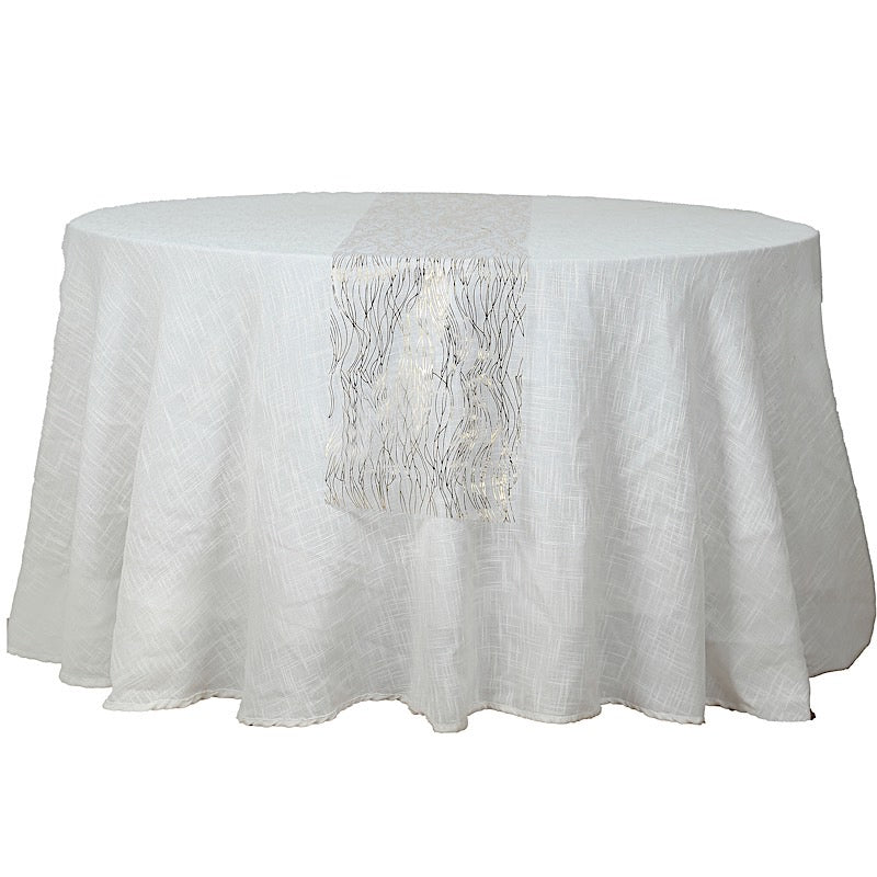 5 Organza 12x108 in Table Runners with Foil Wave Design