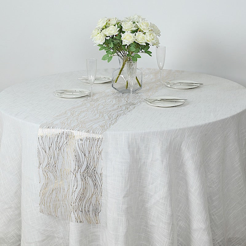 5 Organza 12x108 in Table Runners with Foil Wave Design