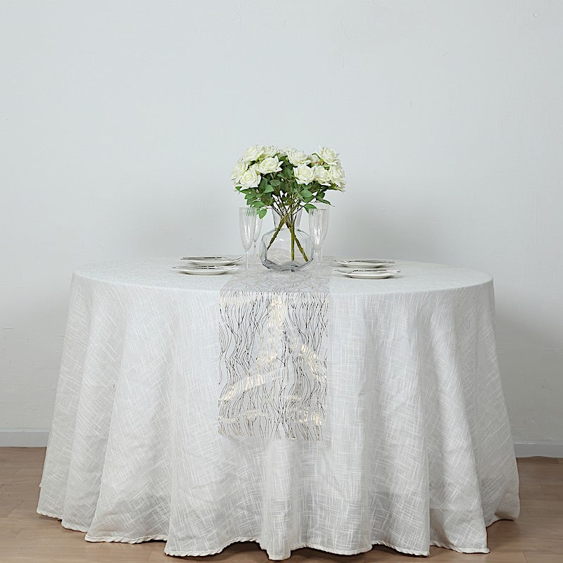 5 Organza 12x108 in Table Runners with Foil Wave Design