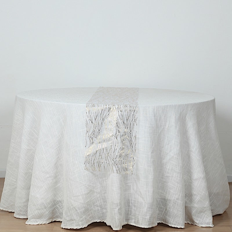 5 Organza 12x108 in Table Runners with Foil Wave Design