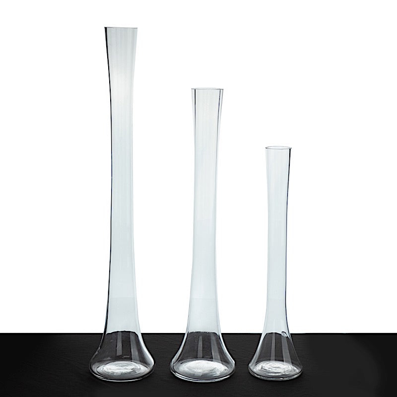 6 Clear Heavy Duty Eiffel Tower Glass Vases with Round Base