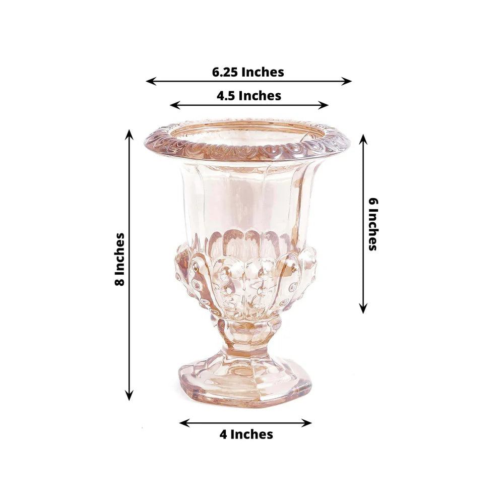 2 Glass 8 in Classic Roman Urn Style Flower Vases