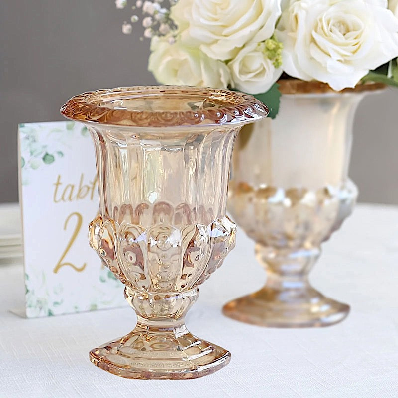 2 Glass 8 in Classic Roman Urn Style Flower Vases