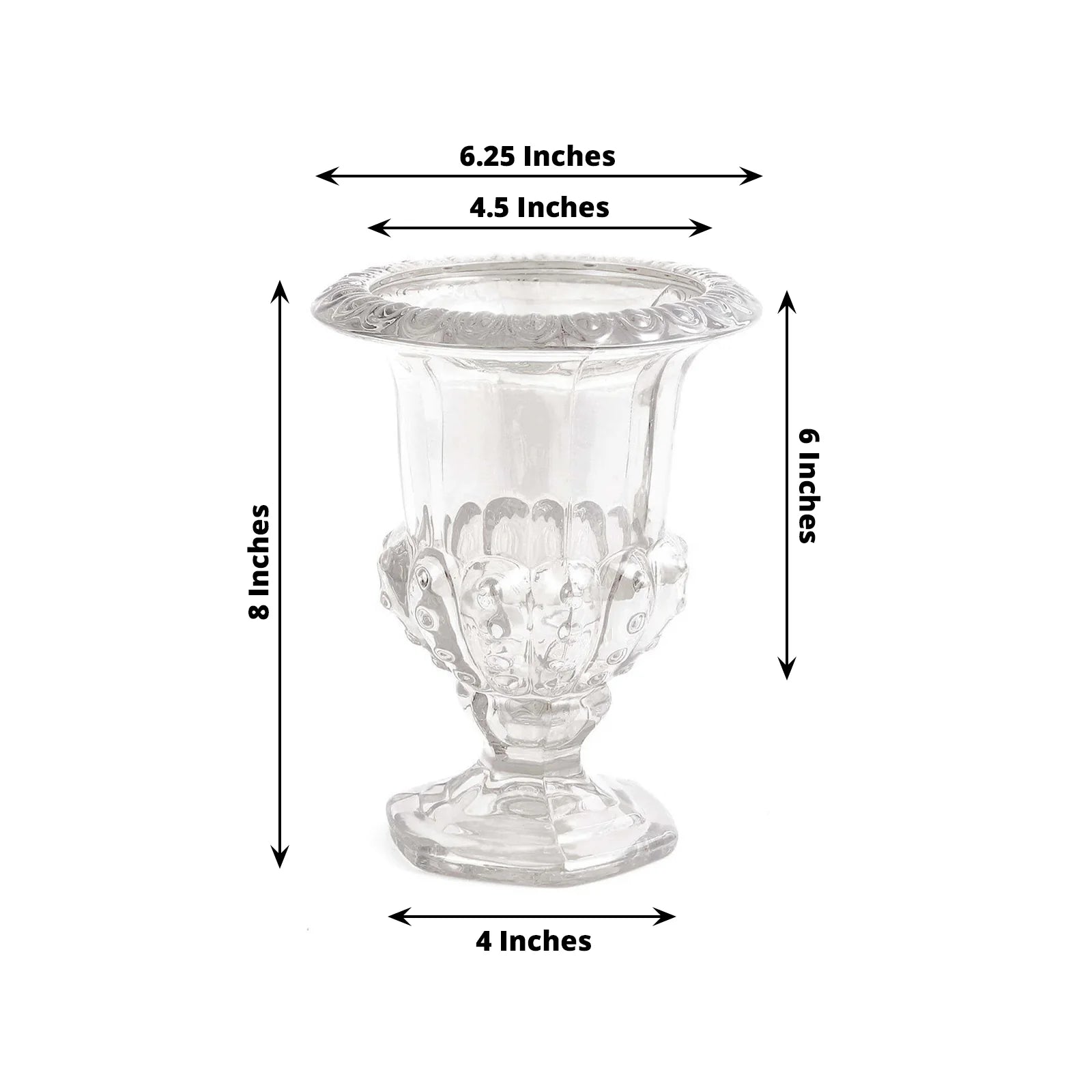 2 Glass 8 in Classic Roman Urn Style Flower Vases