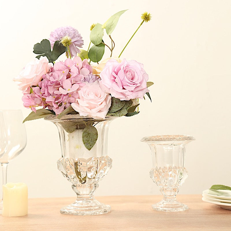 2 Glass 8 in Classic Roman Urn Style Flower Vases