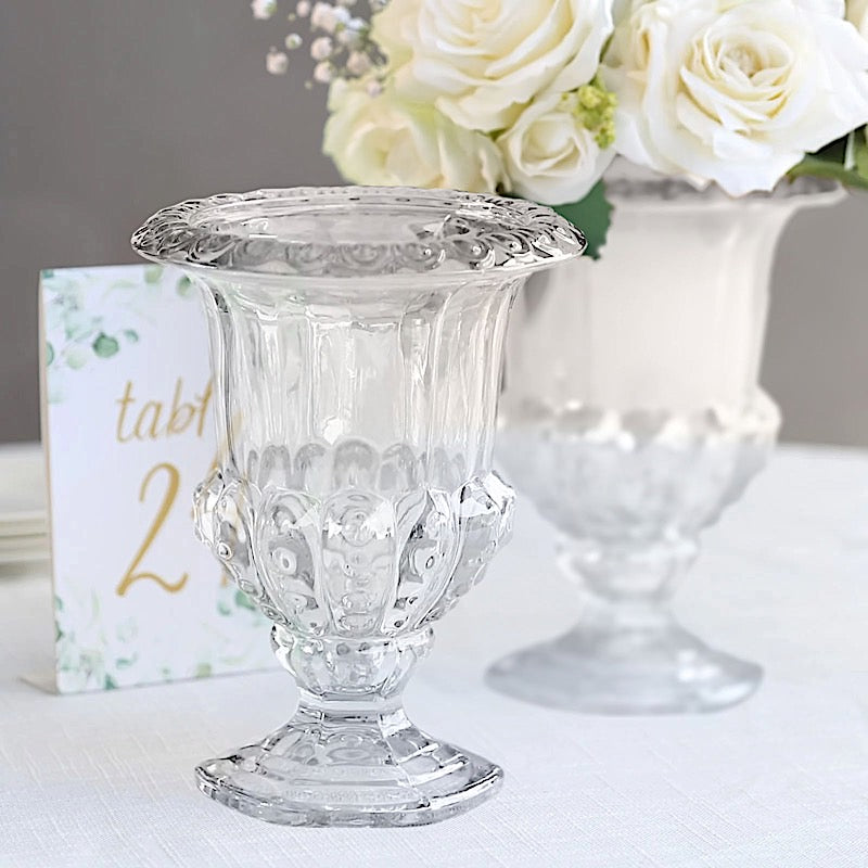 2 Glass 8 in Classic Roman Urn Style Flower Vases