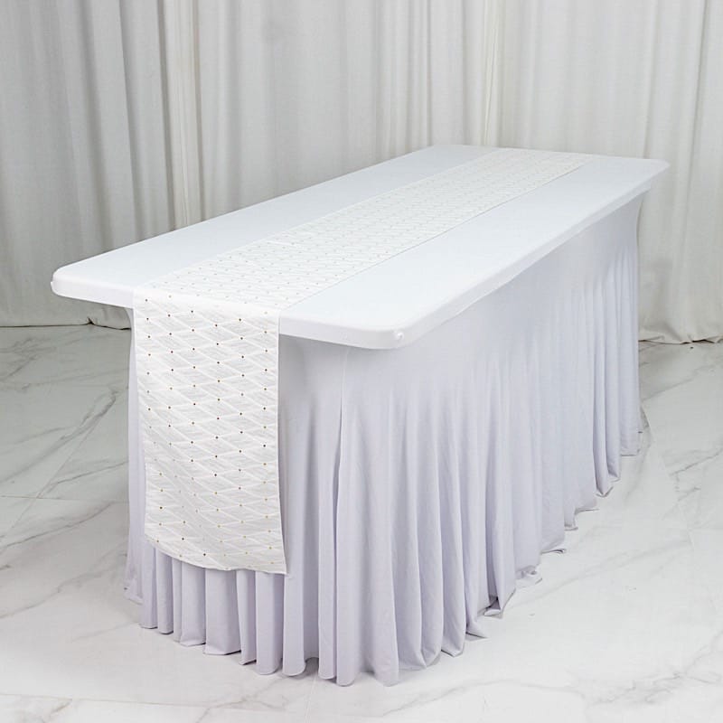 12x108 in Jacquard Table Runner Diamond Trellis with Gold Accent Dots