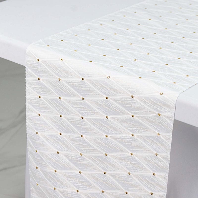 12x108 in Jacquard Table Runner Diamond Trellis with Gold Accent Dots