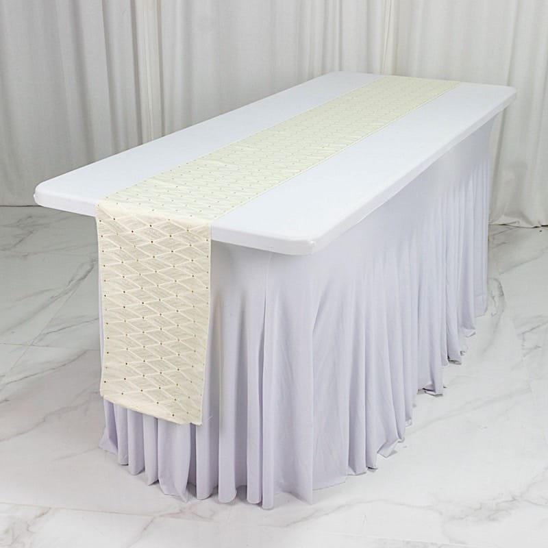 12x108 in Jacquard Table Runner Diamond Trellis with Gold Accent Dots