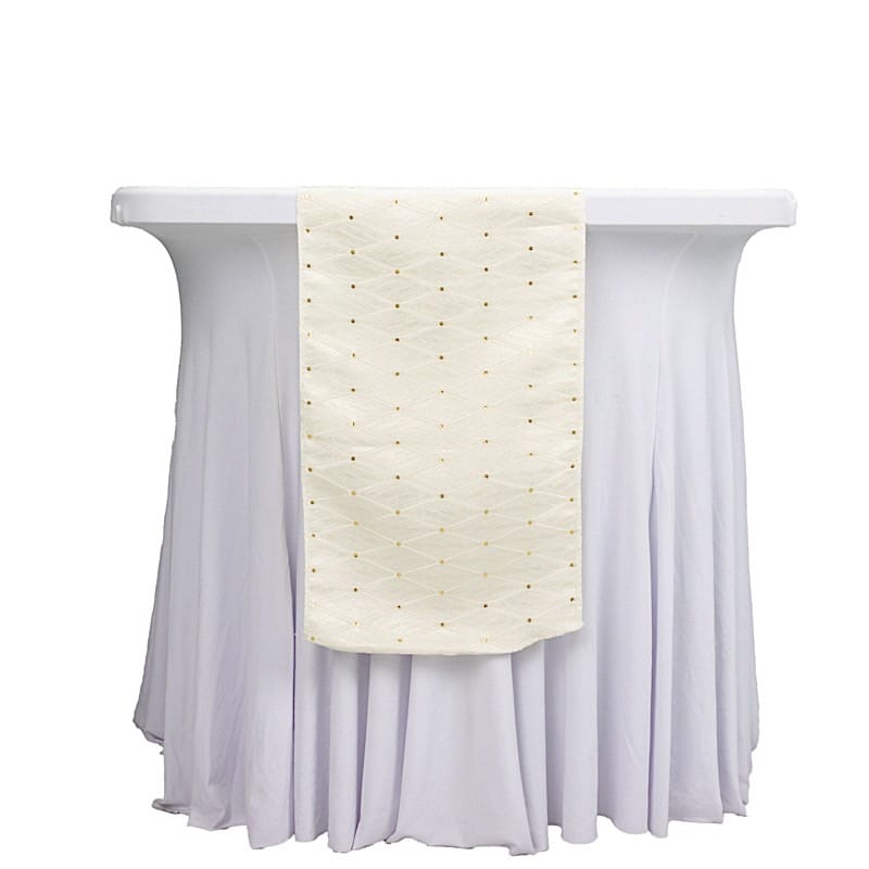 12x108 in Jacquard Table Runner Diamond Trellis with Gold Accent Dots