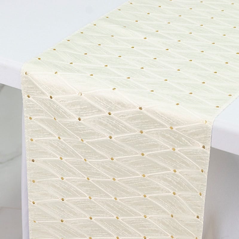 12x108 in Jacquard Table Runner Diamond Trellis with Gold Accent Dots