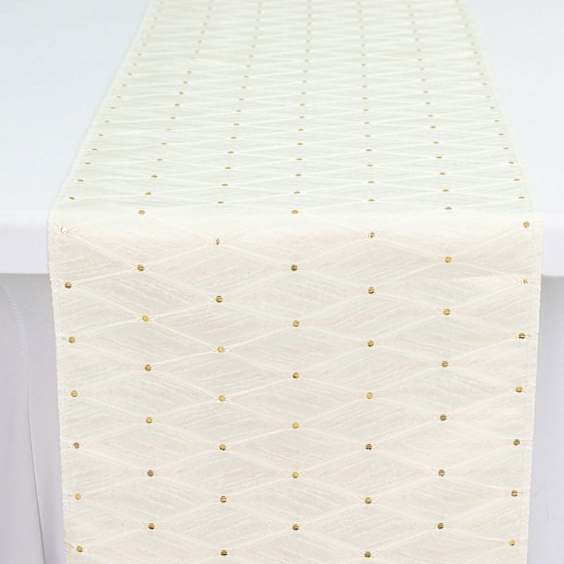 12x108 in Jacquard Table Runner Diamond Trellis with Gold Accent Dots
