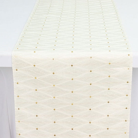 12x108 in Jacquard Table Runner Diamond Trellis with Gold Accent Dots