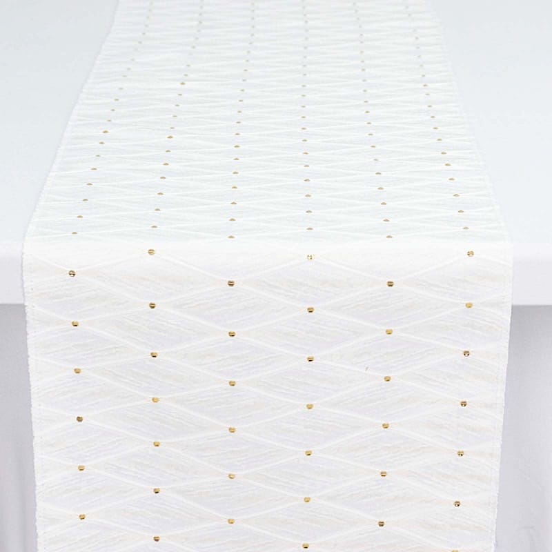 12x108 in Jacquard Table Runner Diamond Trellis with Gold Accent Dots