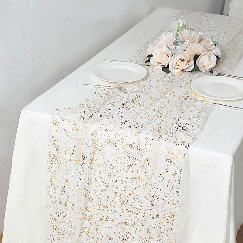 10 feet White and Gold Metallic Glitter Sheer Chiffon Table Runner