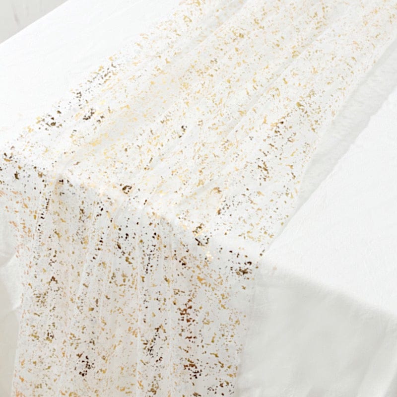 10 feet White and Gold Metallic Glitter Sheer Chiffon Table Runner