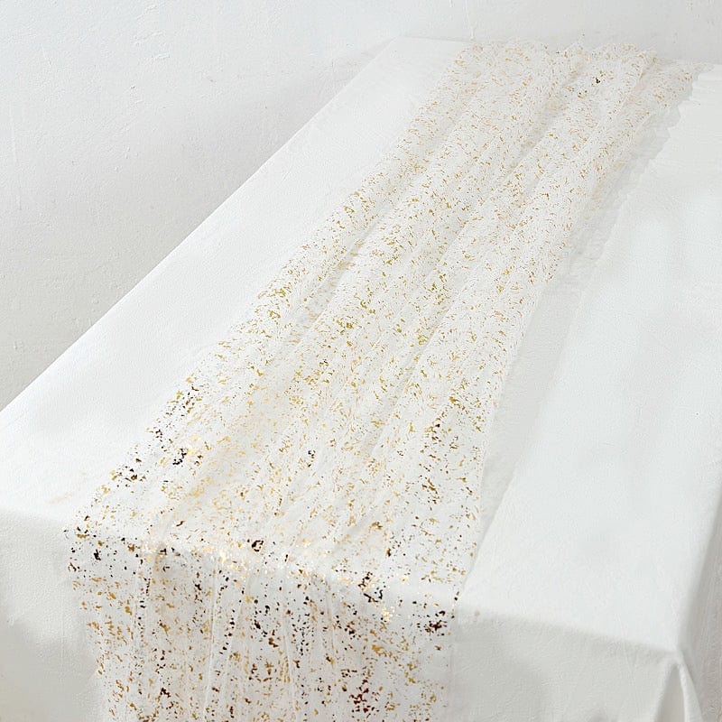 10 feet White and Gold Metallic Glitter Sheer Chiffon Table Runner