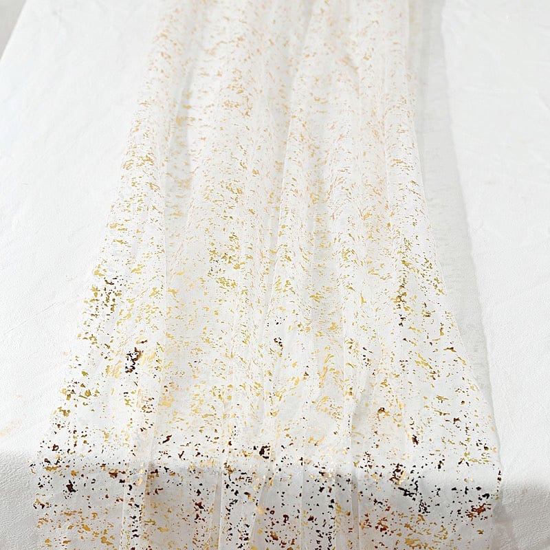 10 feet White and Gold Metallic Glitter Sheer Chiffon Table Runner