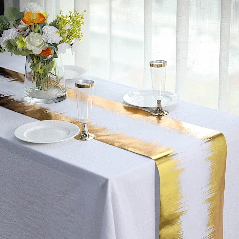 Metallic Gold 11x108 in White Icicle Print Non Woven Fabric Table Runner