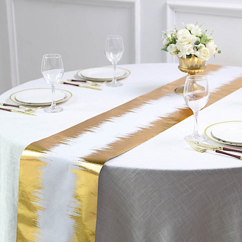 Metallic Gold 11x108 in White Icicle Print Non Woven Fabric Table Runner