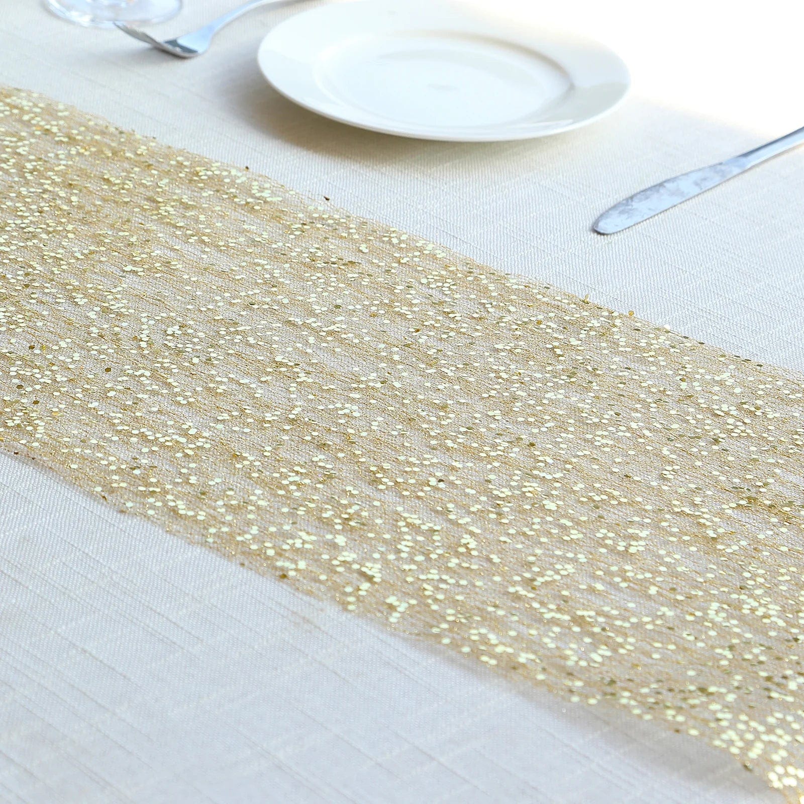 11x108 in Metallic Sequin Mesh Polyester Table Runner