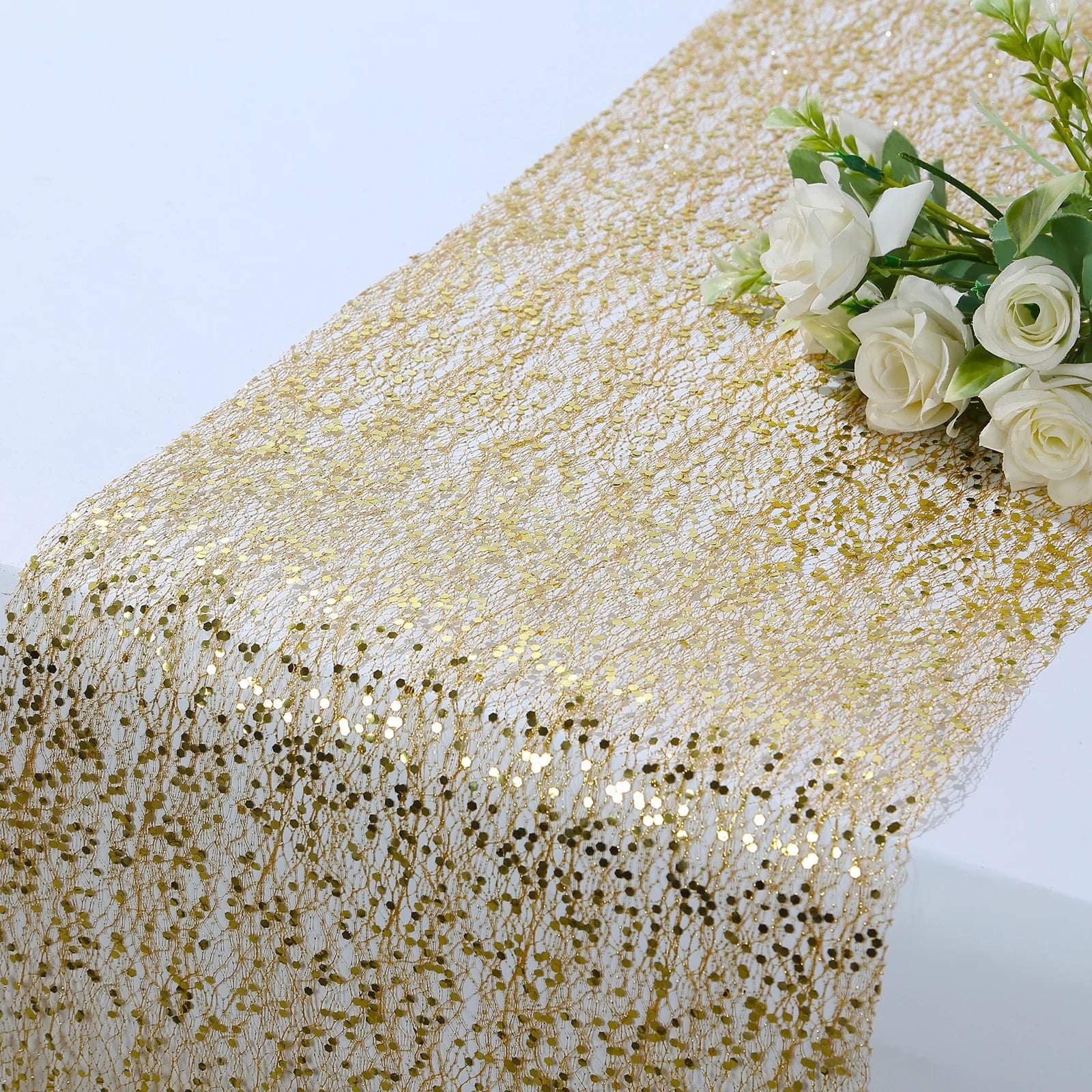 11x108 in Metallic Sequin Mesh Polyester Table Runner