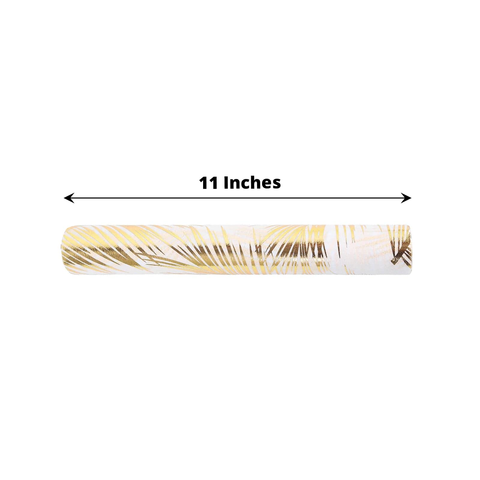 White 11x108 in Non Woven Fabric Table Runner with Gold Metallic Leaves Print