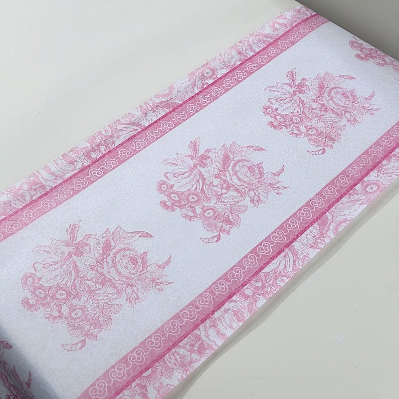 11x108 in  White Pink Floral Pattern Non-Woven Table Runners with Ornate Borders